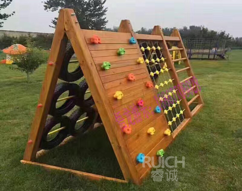 兒童戶外木質組合滑梯J
